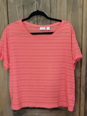 Cato Coral Short-Sleeve Eyelet Knit Top